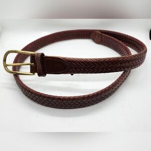 Perry Ellis  Brown Woven Leather Belt Brass Buckel Sz 34 Unisex